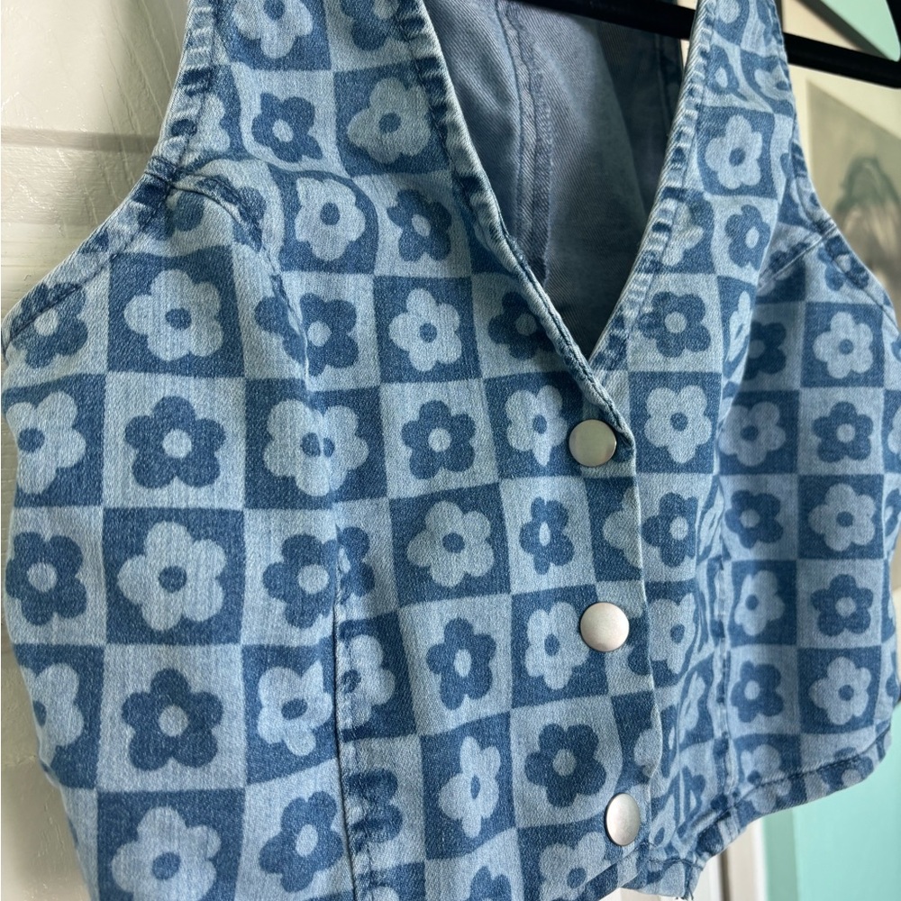 H&M 70s inspired Floral Blue Denim Vest - Picture 5 of 5